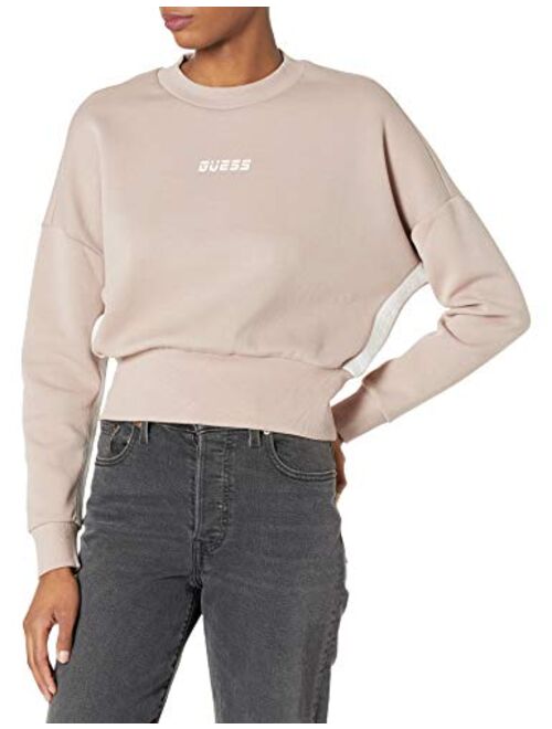 GUESS Women's Active Long Sleeve Logo Tapping Crewneck Sweatshirt