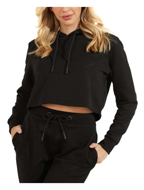 GUESS Women's Active Long Sleeve Hooded Crop Sweatshirt