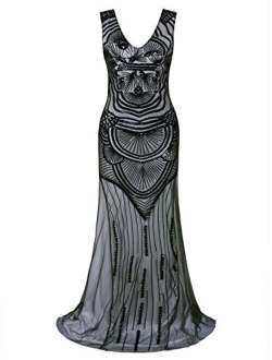 VIJIV 1920s Long Maxi Prom Gowns Sequin Mermaid Bridesmaid Formal Evening Dress