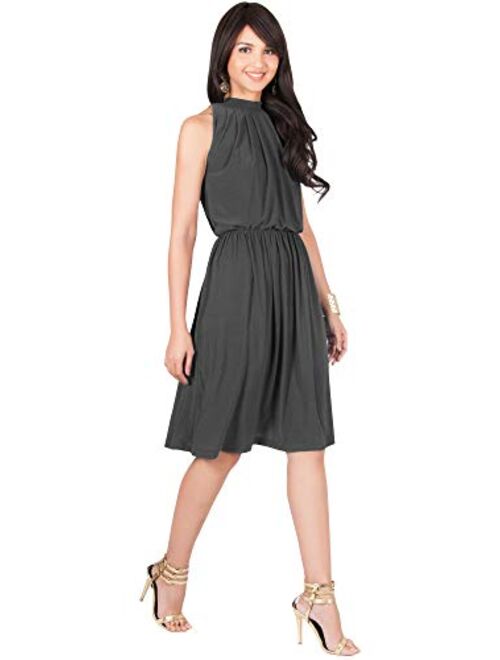 KOH KOH Womens Sleeveless Halter Neck Flowy Work Knee Length Day Sexy Midi Dress