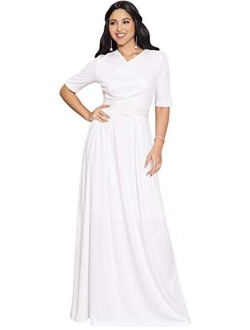 Womens Half Sleeve Elegant Evening Long Maxi Dress with Belt