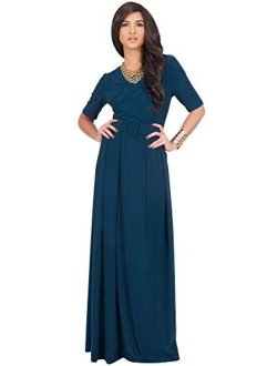 Womens Half Sleeve Elegant Evening Long Maxi Dress with Belt