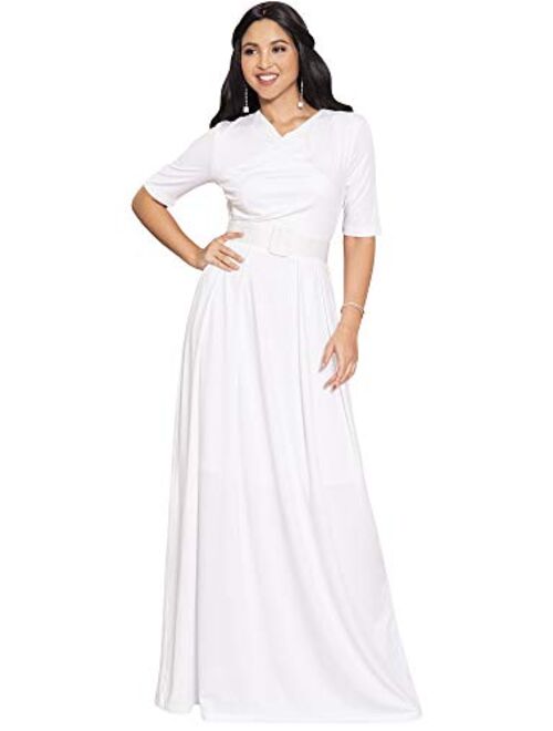 KOH KOH Womens Half Sleeve Elegant Evening Long Maxi Dress with Belt