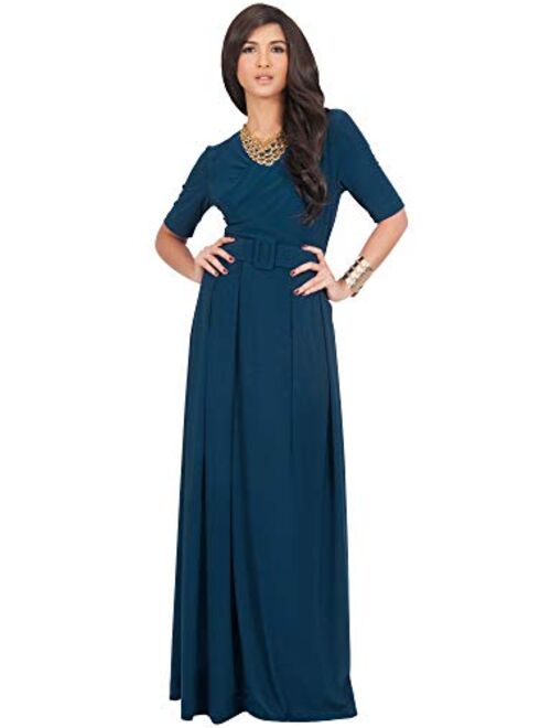 KOH KOH Womens Half Sleeve Elegant Evening Long Maxi Dress with Belt