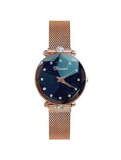 Fashion Women Wristwatch Shining Starry Sky Dial Mesh Band Buckle Easily Use Simulated Diamond Ladies Watches