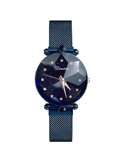 Fashion Women Wristwatch Shining Starry Sky Dial Mesh Band Buckle Easily Use Simulated Diamond Ladies Watches