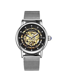 Women Automatic Mechanical Watch Self-Winding Skeleton Dial Stainless Steel Strap Ladies Wristwatches