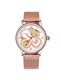 Women Automatic Mechanical Watch Self-Winding Skeleton Dial Stainless Steel Strap Ladies Wristwatches