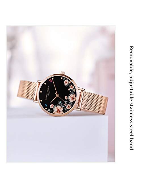 RORIOS Women Watch Beautiful Flower Dial Stainless Steel Mesh Strap Analogue Quartz Wristwatch Ladies Watch Female Watch Wrist Watch