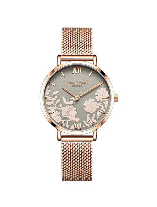 RORIOS Women Watch Beautiful Flower Dial Stainless Steel Mesh Strap Analogue Quartz Wristwatch Ladies Watch Female Watch Wrist Watch