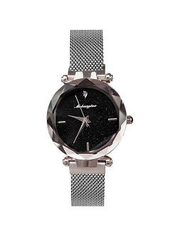 Ladies Watches Shining Starry Sky Dial Mesh Band Buckle Easily Use Simulated Diamond Women Wristwatches