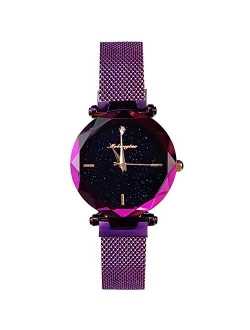 Ladies Watches Shining Starry Sky Dial Mesh Band Buckle Easily Use Simulated Diamond Women Wristwatches