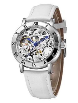 Women's Watches Automatic Steampunk Self Winding Mechanical Silver Bracelet Ladies Skeleton Wrist Watch