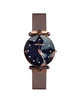 Fashion Ladies Watches Mesh Band Starry Sky Dial Analogue Quartz Simulated Diamond Wrist Watches