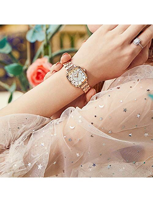 RORIOS Women Watches Analogue Quartz Watch Shining Starry Simulated Diamond Dial Stainless Steel Band Ladies Wristwatches