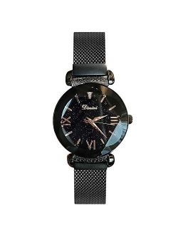 Fashion Ladies Watch Mesh Band Starry Sky Dial Analogue Quartz Wrist Watch for Women