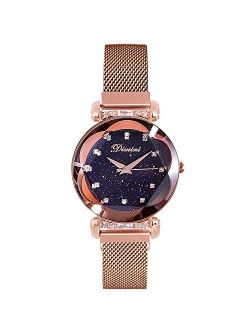 Fashion Ladies Watch Mesh Band Starry Sky Dial Analogue Quartz Wrist Watch for Women