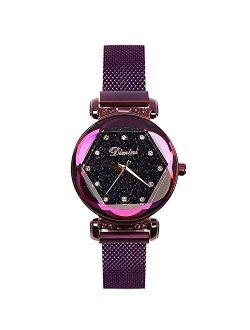 Fashion Ladies Watch Mesh Band Starry Sky Dial Analogue Quartz Wrist Watch for Women