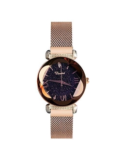 Fashion Ladies Watch Mesh Band Starry Sky Dial Analogue Quartz Wrist Watch for Women