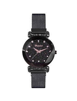 Fashion Ladies Watch Mesh Band Starry Sky Dial Analogue Quartz Wrist Watch for Women