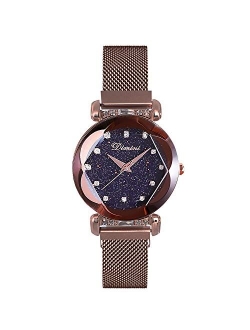 Fashion Ladies Watch Mesh Band Starry Sky Dial Analogue Quartz Wrist Watch for Women