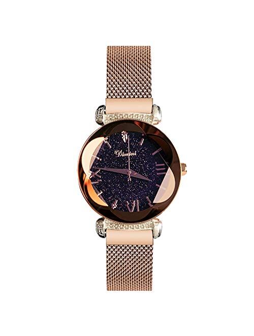 RORIOS Fashion Ladies Watch Mesh Band Starry Sky Dial Analogue Quartz Wrist Watch for Women