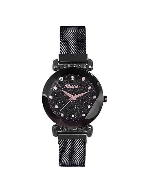 RORIOS Fashion Ladies Watch Mesh Band Starry Sky Dial Analogue Quartz Wrist Watch for Women