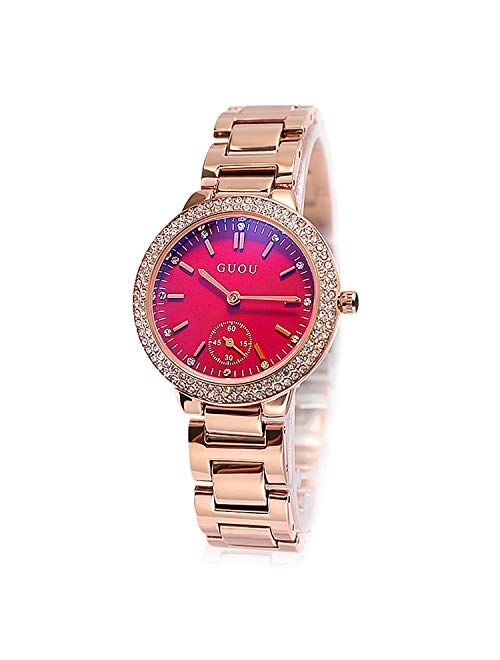 RORIOS Fashionable Women Watch Shinning Rhinestone dial with Stainless Steel Strap Lady Dress Wristwatch Women's Analog Quartz Watch