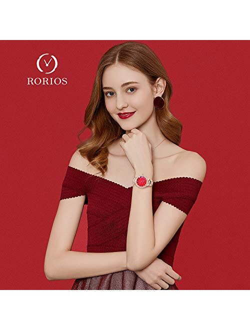 RORIOS Fashionable Women Watch Shinning Rhinestone dial with Stainless Steel Strap Lady Dress Wristwatch Women's Analog Quartz Watch