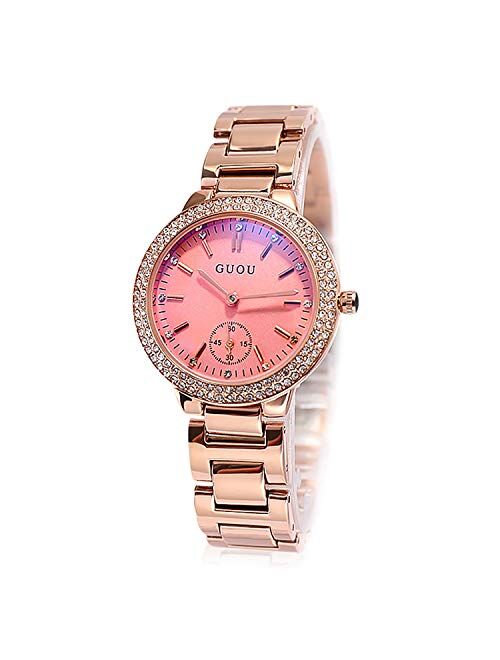 RORIOS Fashionable Women Watch Shinning Rhinestone dial with Stainless Steel Strap Lady Dress Wristwatch Women's Analog Quartz Watch