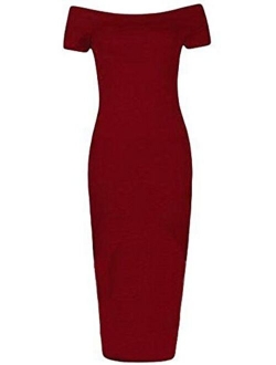 AS Fashion Ladies Plain Jersey Off Shoulder Bodycon