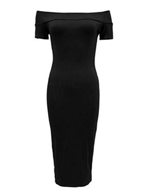 AS Fashion Ladies Plain Jersey Off Shoulder Bodycon