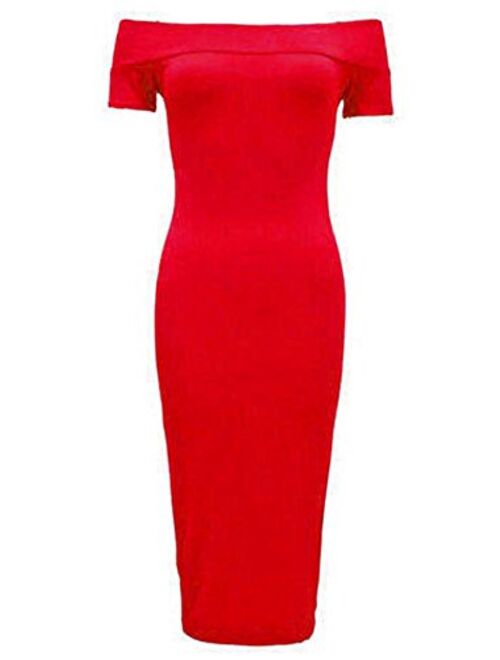 AS Fashion Ladies Plain Jersey Off Shoulder Bodycon