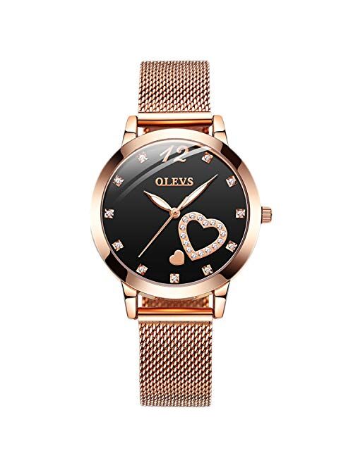 RORIOS Fashion Wrist Watches for Women Rose Gold Steel Strap Analogue Quartz Wristwatch Elegant Watches for Ladies Girls