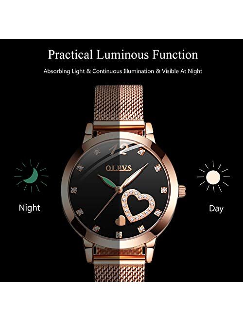 RORIOS Fashion Wrist Watches for Women Rose Gold Steel Strap Analogue Quartz Wristwatch Elegant Watches for Ladies Girls