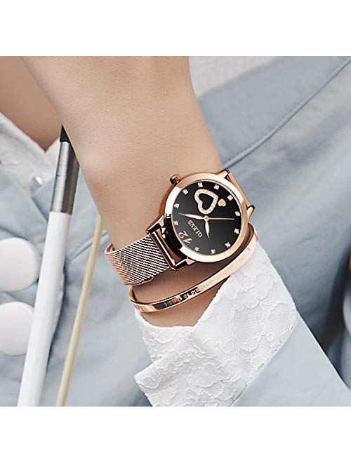 RORIOS Fashion Wrist Watches for Women Rose Gold Steel Strap Analogue Quartz Wristwatch Elegant Watches for Ladies Girls