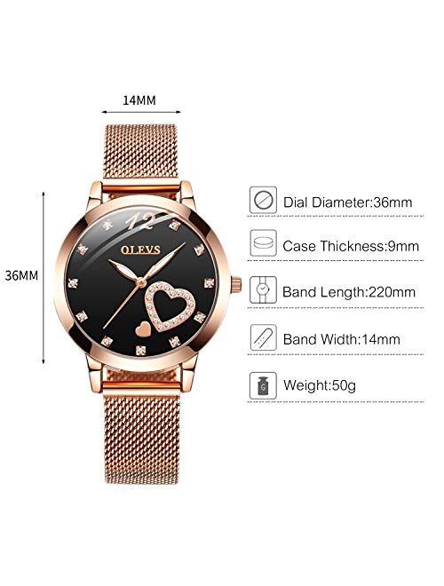 RORIOS Fashion Wrist Watches for Women Rose Gold Steel Strap Analogue Quartz Wristwatch Elegant Watches for Ladies Girls