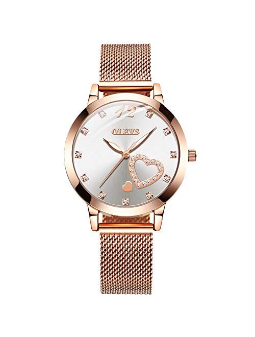 RORIOS Fashion Wrist Watches for Women Rose Gold Steel Strap Analogue Quartz Wristwatch Elegant Watches for Ladies Girls