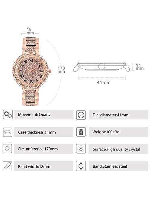 RORIOS Female Fashion Beautiful Starry Sky Dial Simulated Diamond Watch Analogue Quartz Stainless Steel Band Wrist Watch Waterproof