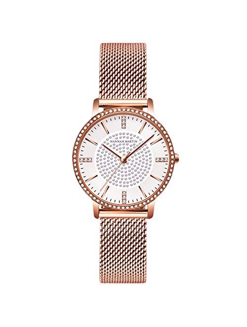 RORIOS Women Watch with Diamond Analogue Quartz Watches Dress Watch Shining Dial with Stainless Steel Mesh Strap Lady Watch