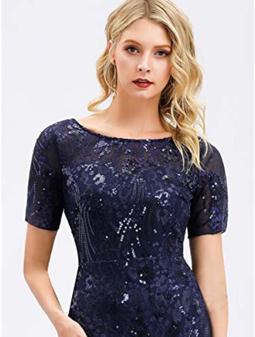 Buy Ever-Pretty Women's Short Sleeve Embroidered Sequin Dress Mermaid ...