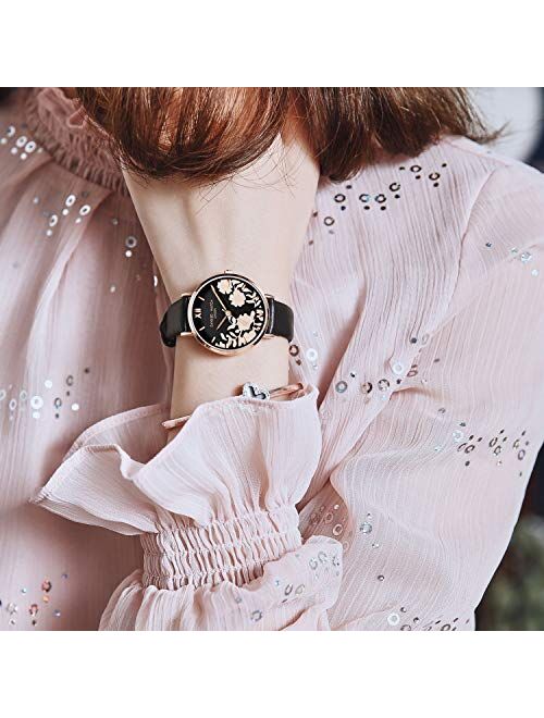 RORIOS Women Watch Beautiful Flower Dial Analogue Quartz Wristwatch Leather Band Ladies Watch