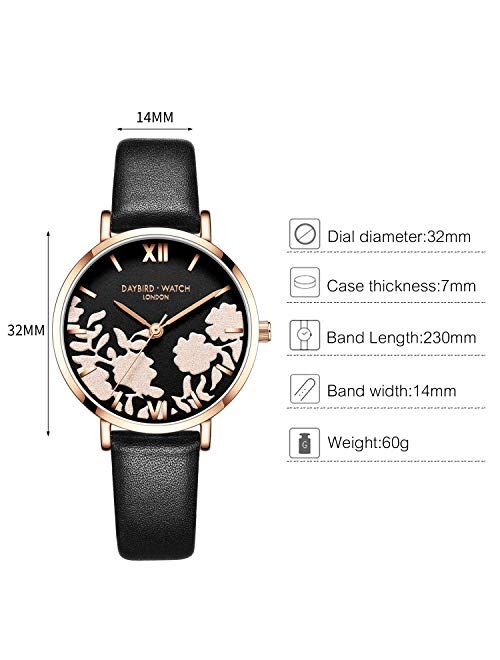 RORIOS Women Watch Beautiful Flower Dial Analogue Quartz Wristwatch Leather Band Ladies Watch