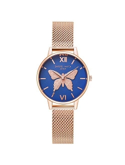 Women Watch Butterfly Dial Stainless Steel Mesh Strap Analogue Quartz Wristwatch Ladies Watch