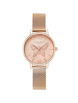 Women Watch Butterfly Dial Stainless Steel Mesh Strap Analogue Quartz Wristwatch Ladies Watch