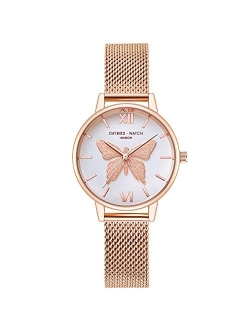 Women Watch Butterfly Dial Stainless Steel Mesh Strap Analogue Quartz Wristwatch Ladies Watch