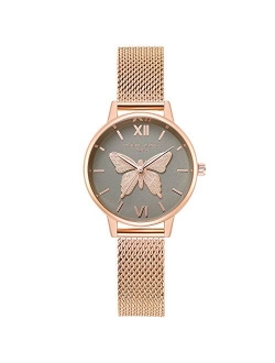 Women Watch Butterfly Dial Stainless Steel Mesh Strap Analogue Quartz Wristwatch Ladies Watch