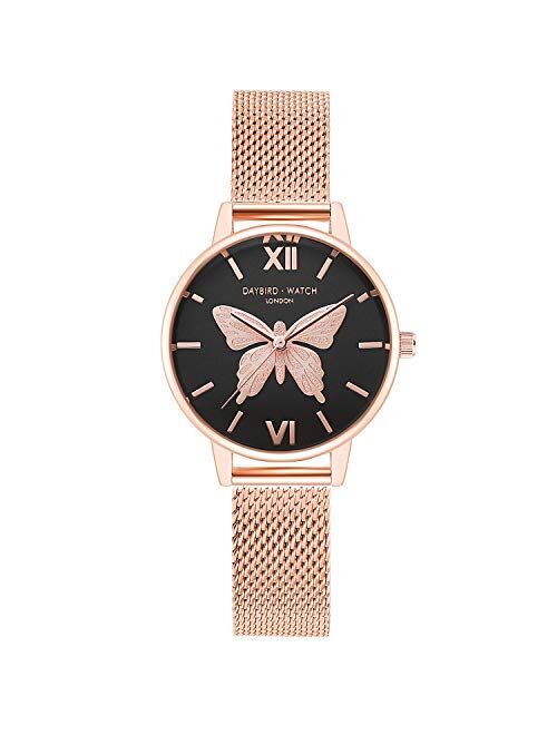 RORIOS Women Watch Butterfly Dial Stainless Steel Mesh Strap Analogue Quartz Wristwatch Ladies Watch