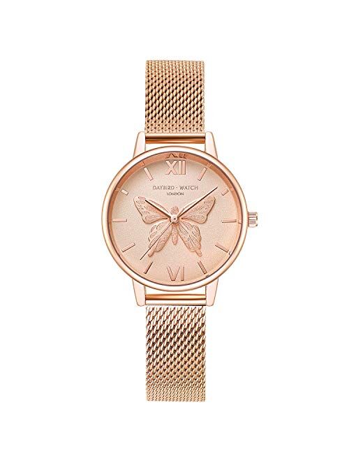 RORIOS Women Watch Butterfly Dial Stainless Steel Mesh Strap Analogue Quartz Wristwatch Ladies Watch