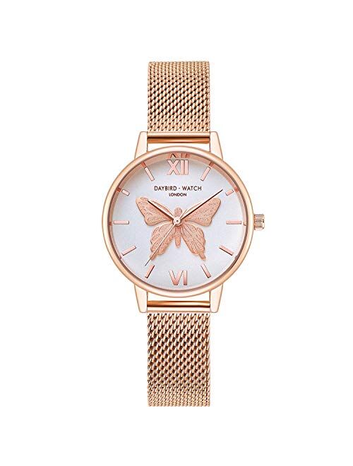 RORIOS Women Watch Butterfly Dial Stainless Steel Mesh Strap Analogue Quartz Wristwatch Ladies Watch